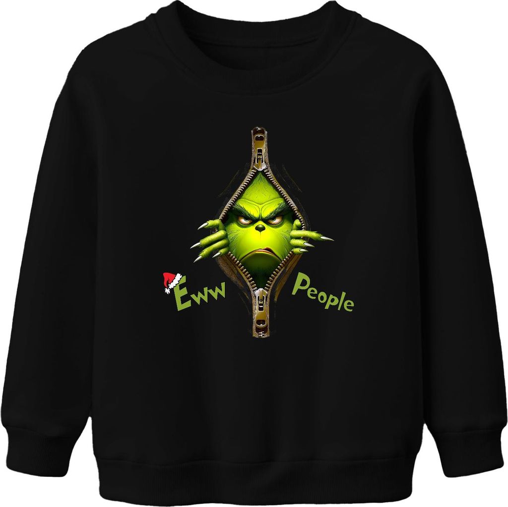 Grinch Eww People Reißverschluss Weihnachten mürrisch Grinchmas Uni Kinder Sweatshirt Pullover, Schwarz, 104