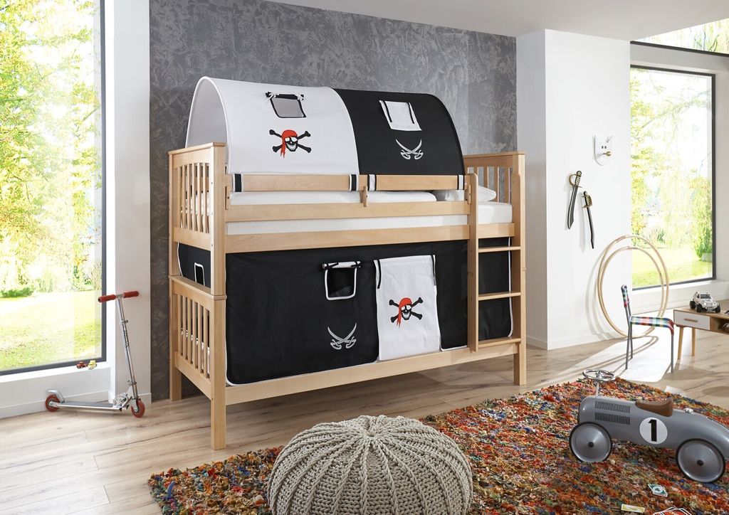 Etagenbett mit hohem Kopf- und Fußteil Kick Buche Natur lackiert 90x200 cm