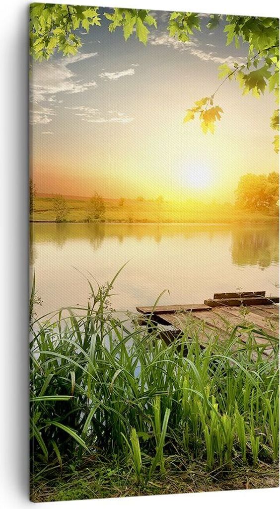 Bild auf Leinwand - Leinwandbild - Brücke See - 45x80cm - Wand Bild - Wanddeko - Wandbilder - Leinwanddruck - Bilder - Kunstdruck - Wanddekoration...