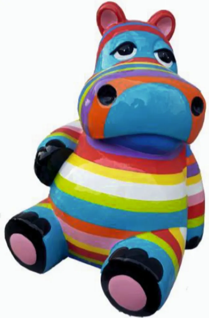 Hippopotame rayé multicolore en polyrésine 50cm statue déco jardin