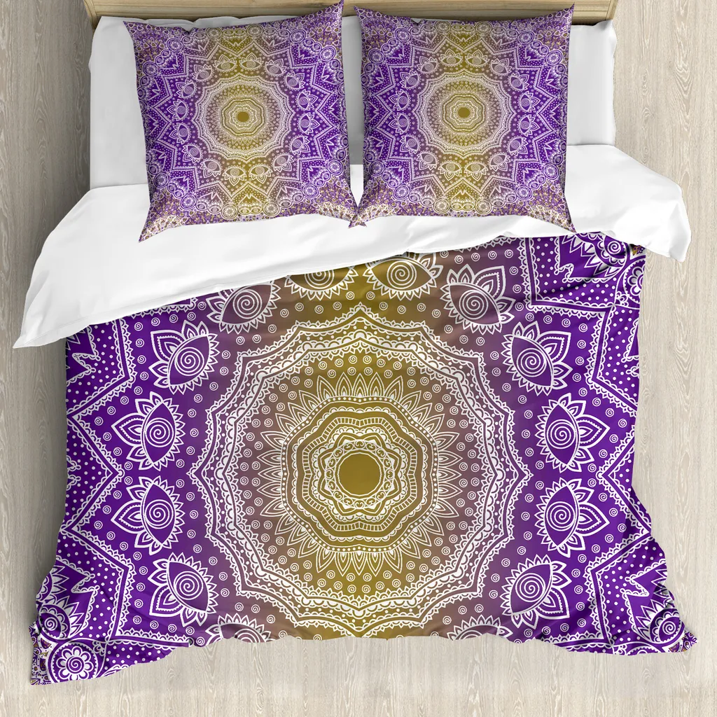Set Letto ABAKUHAUS Mandala Viola e Giallo 155x220 - Tessuto Anallergico