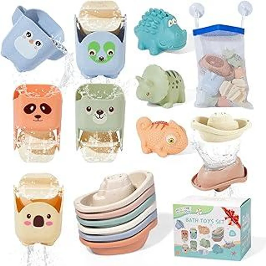 Giocattoli da bagno per bambini da 1 a 3 anni, giocattoli da vasca da bagno da 1 anno, giocattoli acquatici per bambini, piscina, piscina per bambini, giocattoli antimuffa, 14 pezzi