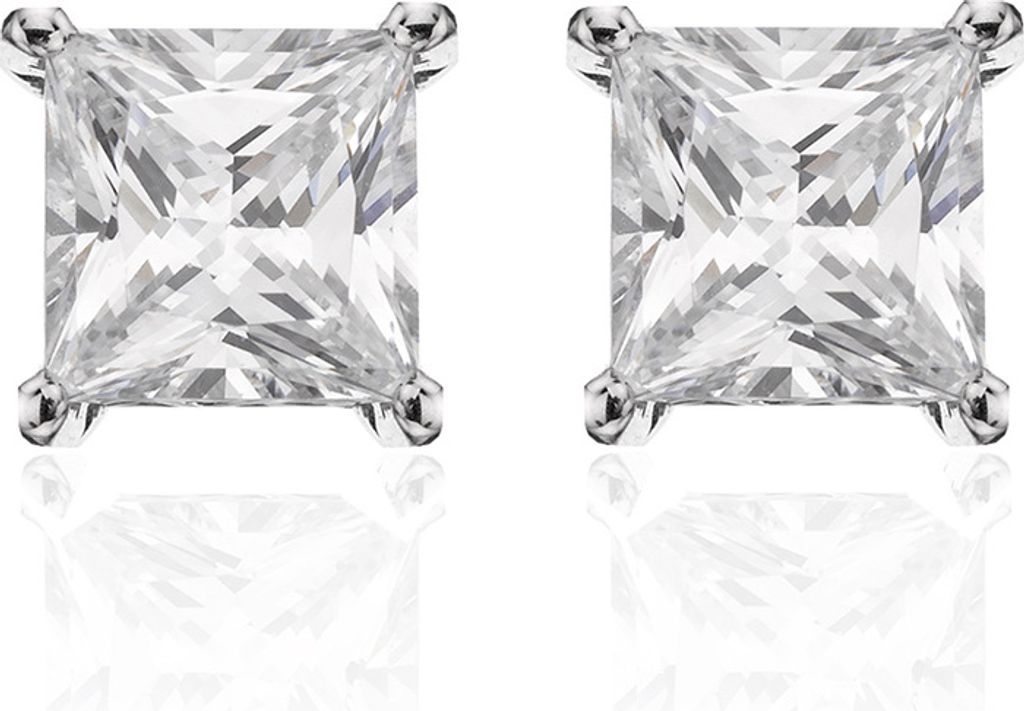 New Bling 9NB-0005 Zilveren oorstekers - zirkonia vierkant 8 mm - zilverkleurig