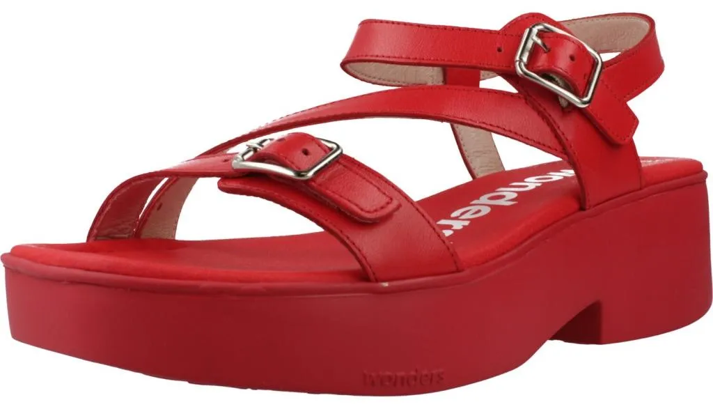 Sandales Wonders B1003 en Cuir Rouge Souple avec Semelle Ultra-Légère