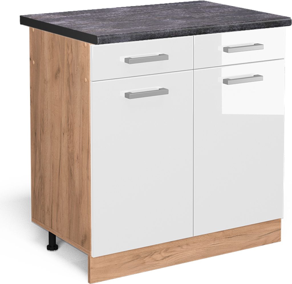 Küchenunterschrank Vicco R-Line Weiß Hochglanz 80 cm , AP Anthrazit, Model 45796