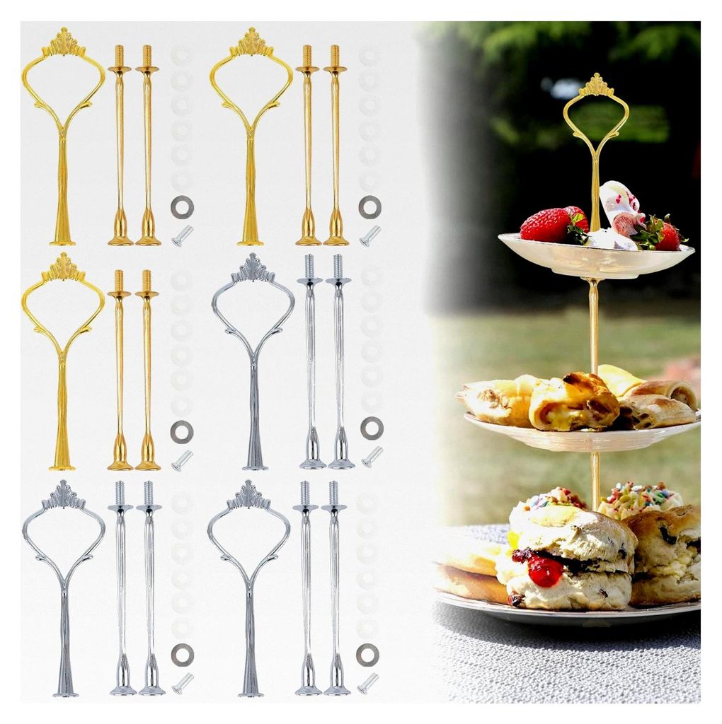 Set mit 6 Etageren-Stangen, Vintage Etageren-Bausatz für 2 bis 3 Etagen in Silber für Torten, Cupcakes, Macarons, Donuts und Obst (Platten nicht ...