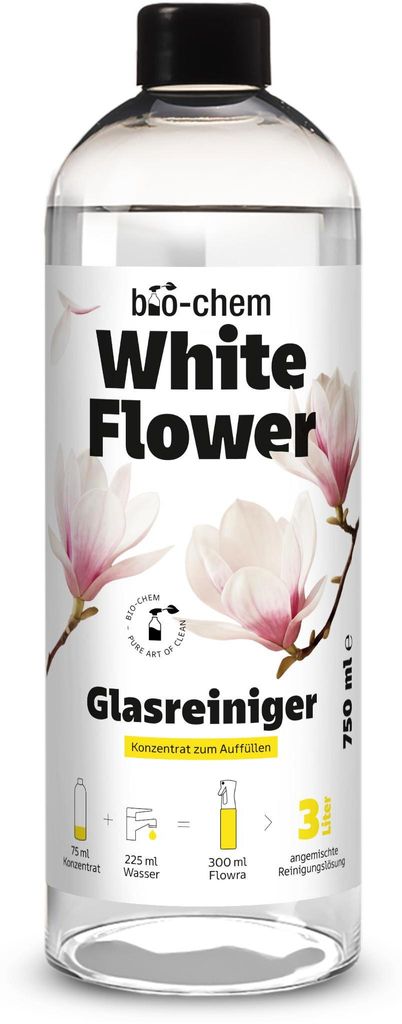 bio-chem White Flower Glasreiniger Konzentrat | Premium Fensterreiniger für streifenfreien Glanz | für Glas Spiegel Fenster Hochglanzflächen | 7...