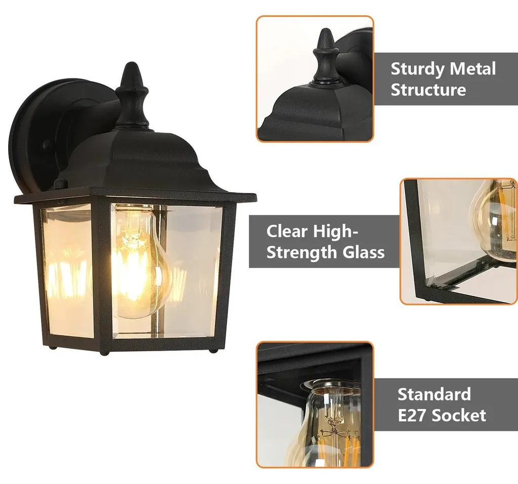 Applique murale étanche en fer forgé noir 220V style moderne pour E27