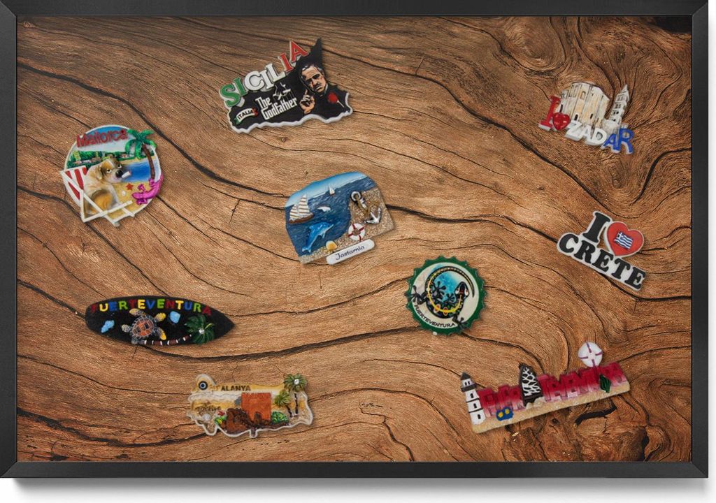 Magnetische Tafel 60x40 cm – Schwarzer Rahmen – Rissige Holzstruktur – Magnetboard, Weißwandtafel – Magnetpinnwand, Wohnzimmer