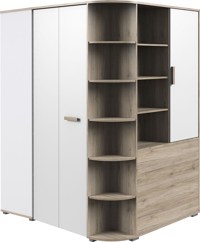 Eckkleiderschrank begehbar Eiche mit weiß CANTON-43