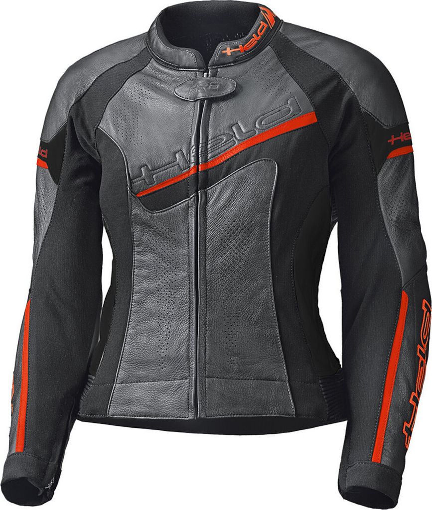 Held Debbie II perforierte Damen Motorrad Lederjacke, schwarz/rot, 40