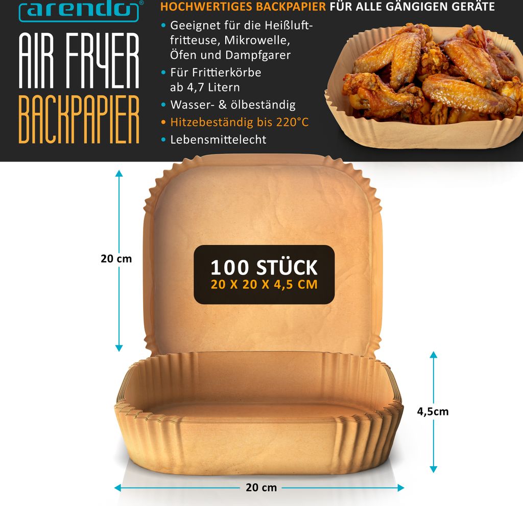 AuFiiy Carta da forno per friggitrice ad aria calda, 100 pezzi, 22 x 14 cm, rettangolare, per Ninja AF300EU, AF400EU AF400EUCP, per Ninja Foodi MAX Dual Zone