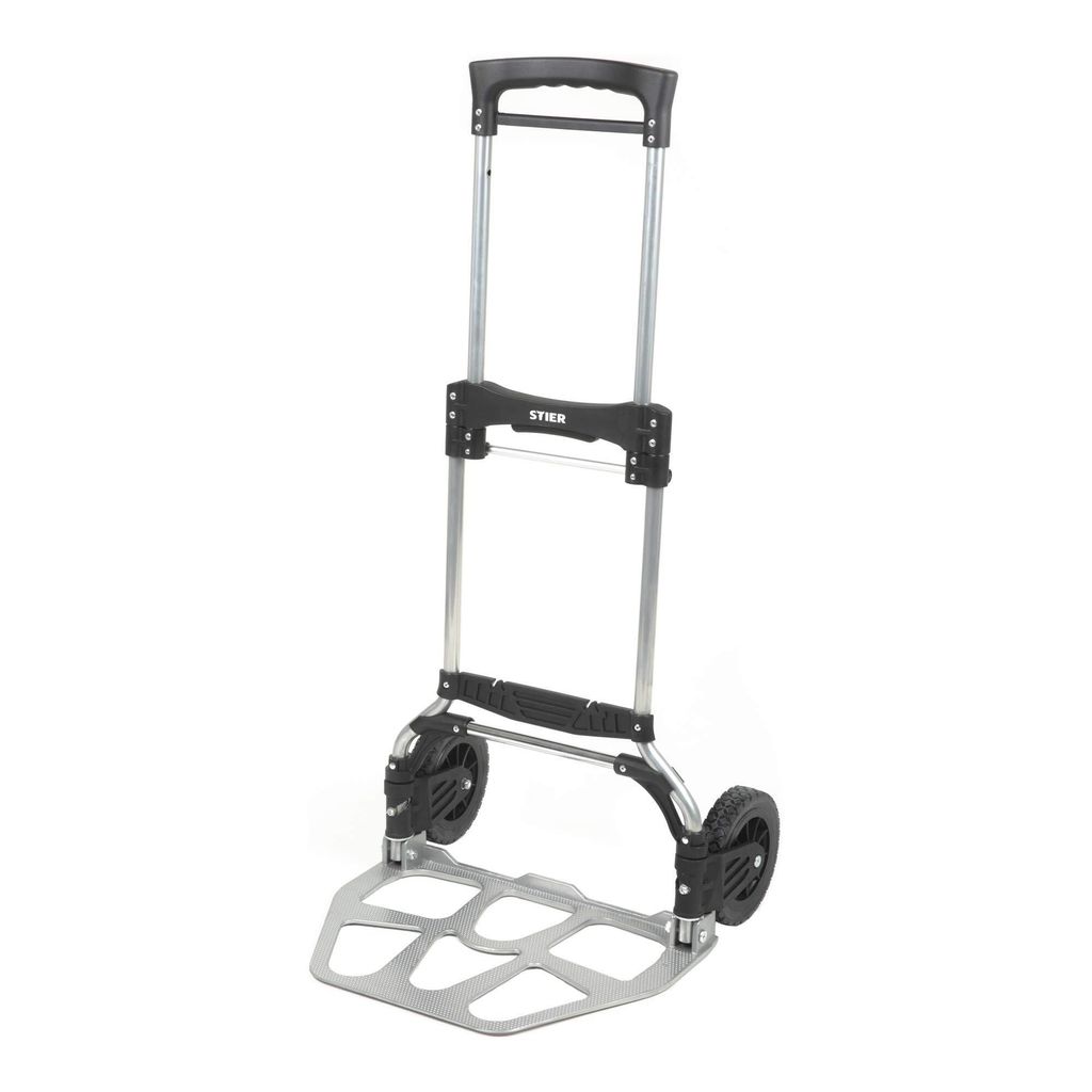 STIER Sackkarre klappbar, Aluminium Transportkarre, Belastbarkeit bis 120kg, Stapelkarre zum Transportieren, Treppenstufen-geeignet, Getränkekiste...