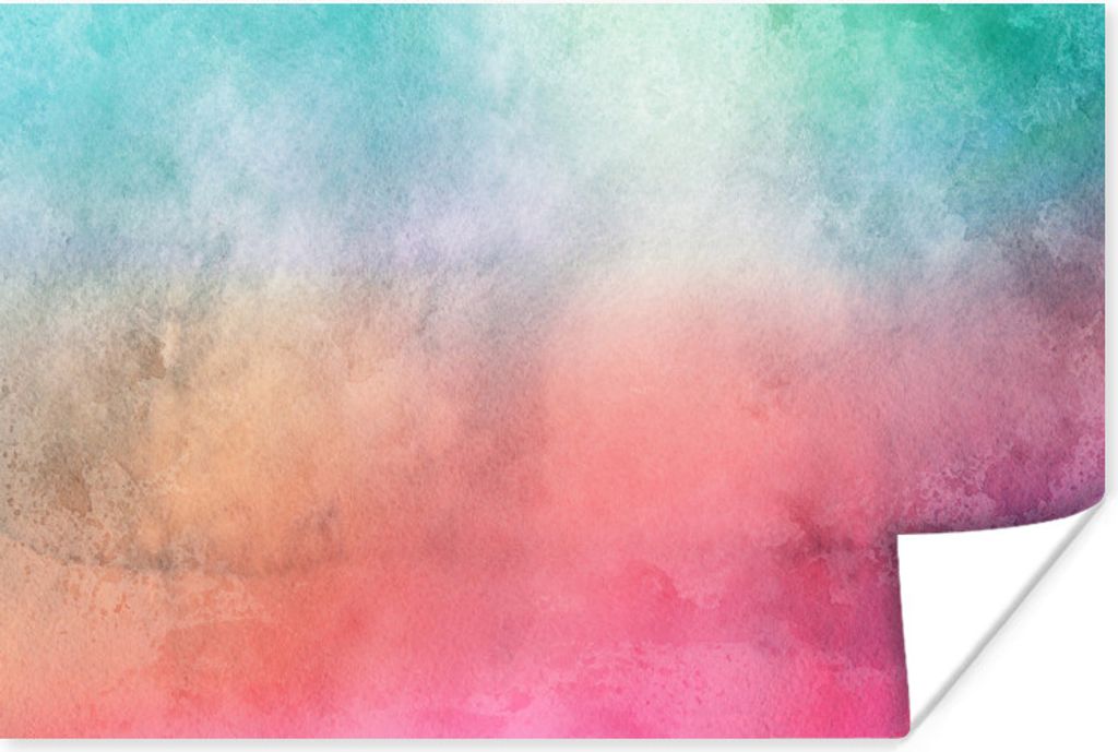 MuchoWow Poster Aquarell - Rosa - Lila - Grün 90x60 cm - Schlafzimmer