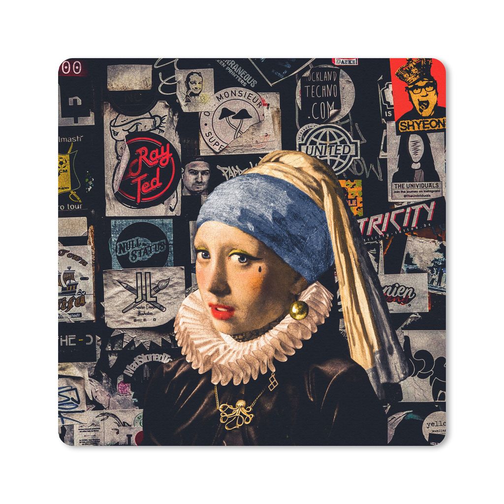 MuchoWow Mauspad Mousepad Das Mädchen mit dem Perlenohrring - Tätowierung - Vermeer 20x20 cm - Mousepads - Maus Mat - Pad - Mausunterlage - Des...