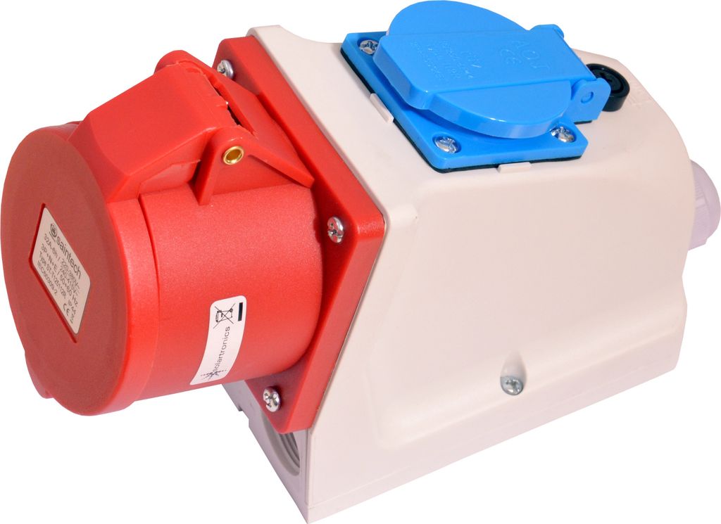 CEE Kupplung Wandsteckdose 32A 400V IP44 5 polig + Schuko 230V mit Sicherung
