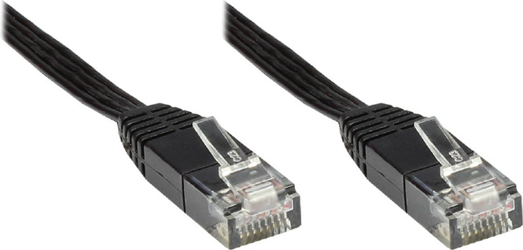 Patchkabel, Cat. 5e, U/UTP, FLACHKABEL, schwarz, 2m, Good Connections