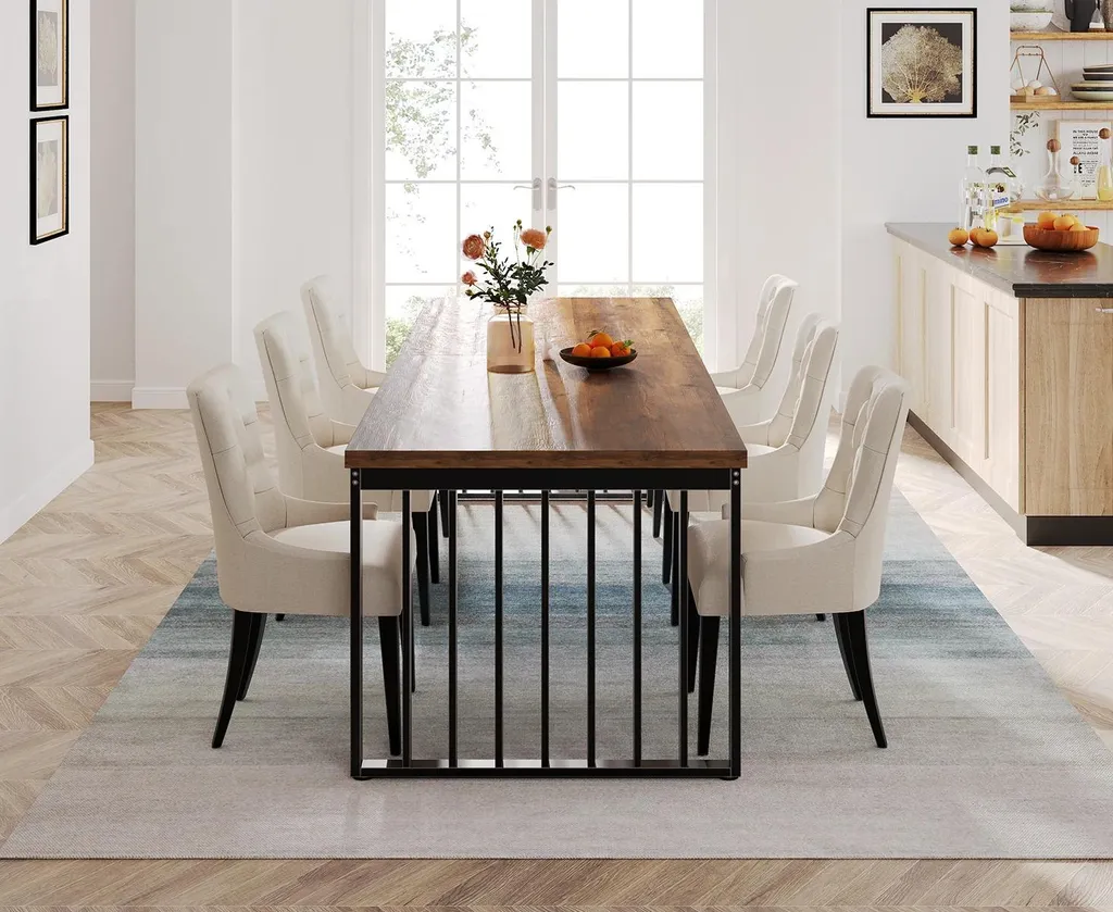 Table industrielle stable et robuste 180 cm bois chocolat noir