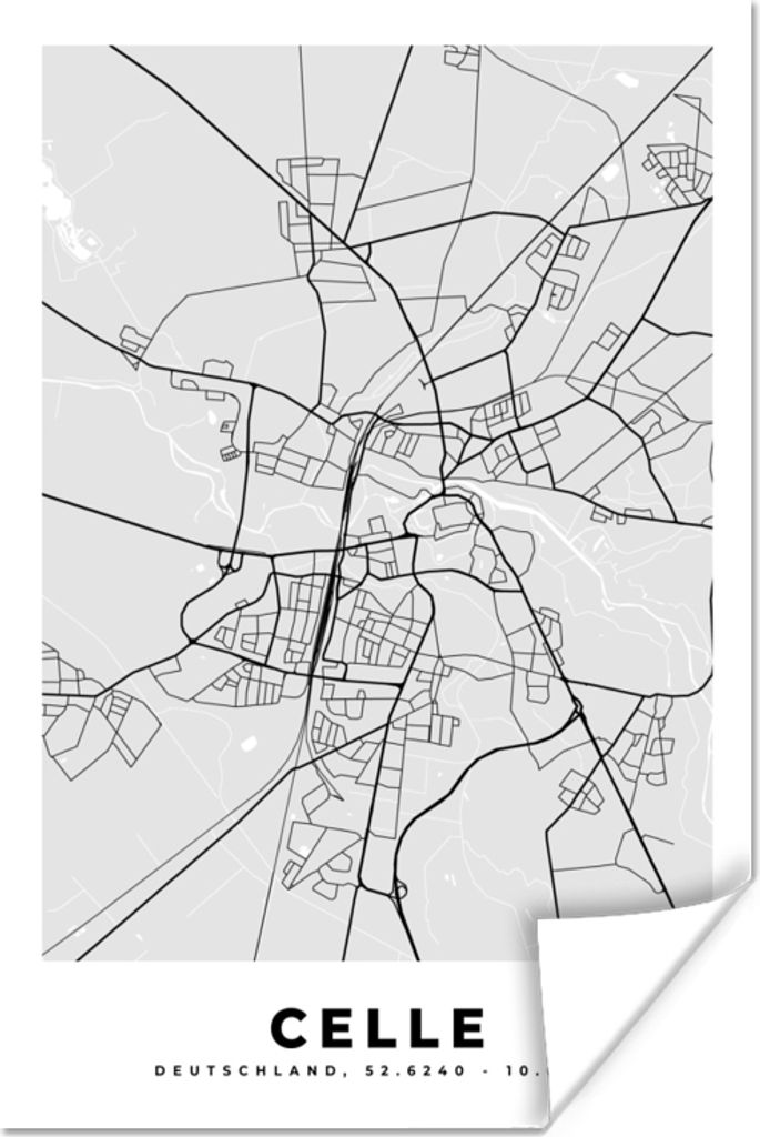 MuchoWow Poster Deutschland - Stadtplan - Karte - Celle 80x120 cm - Papierdruck