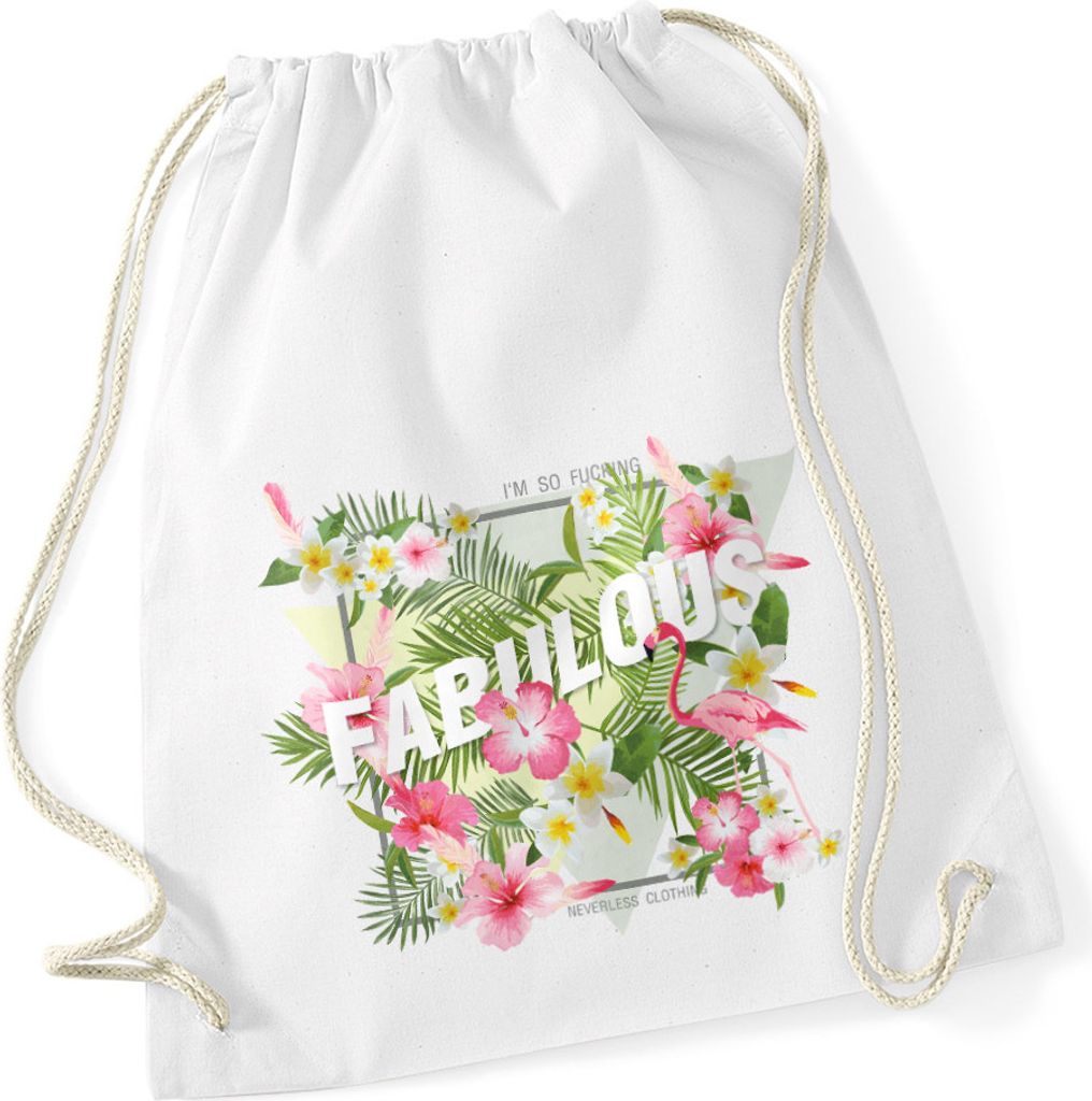 Turnbeutel Flamingo Palmen Blumen Flower Tropical Watercolor Jutesack Baumwolle Autiga weiß unisize