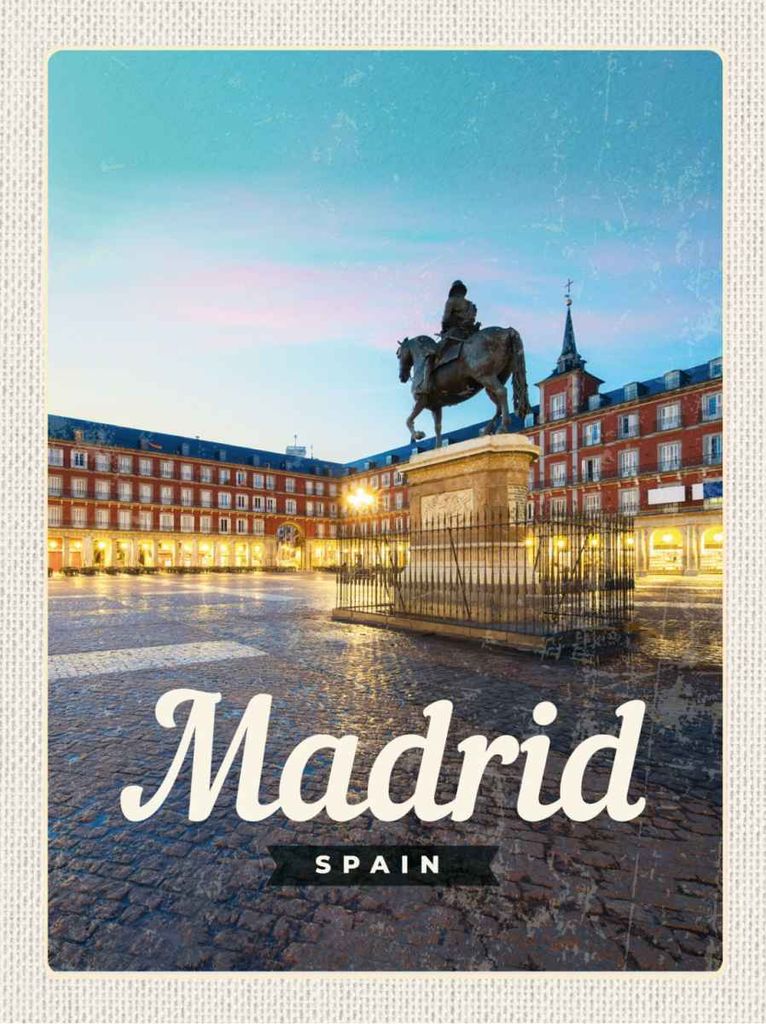 vianmo Holzschild 30x20 cm Madrid Spain Stadt Sonnenuntergang Bildmotiv Reisemotiv Abenteuer Reisen