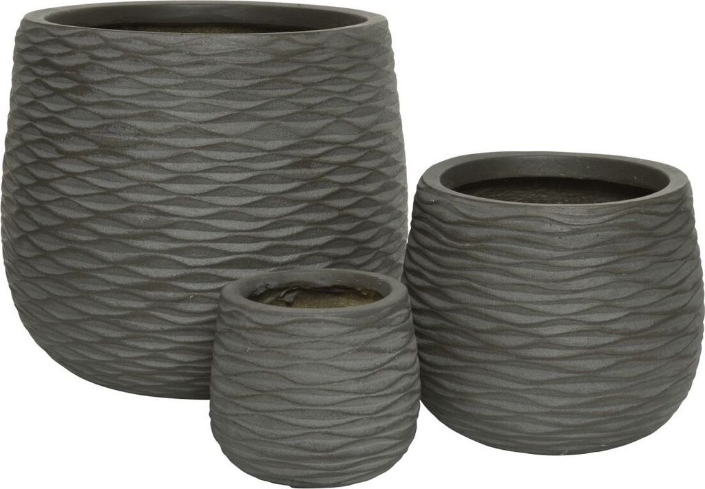 Blumentopf Outdoor in Wellenoptik D. 17-37cm anthrazit / braun 3er Set