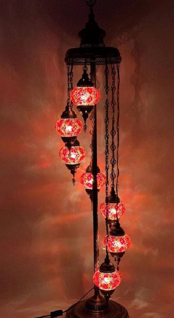 Lampadaire turc fait main, 7 boules de verre colorées Image du produit 