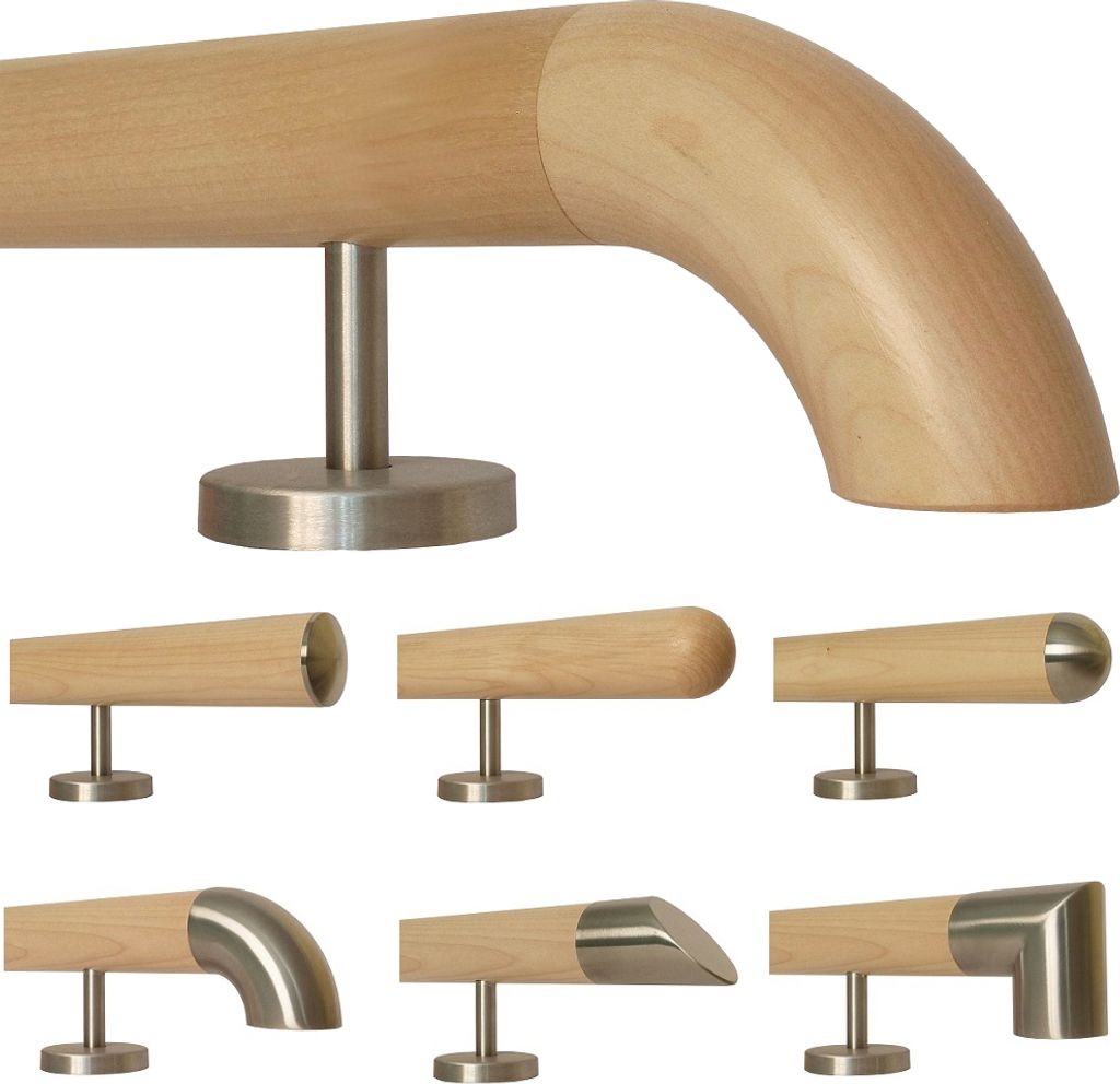 Ahorn Holz Treppe Handlauf Geländer Griff gerade Edelstahlhalter, Länge 30 - 500 cm aus einem Stück / Beispiel: 30 cm mit 2 Halter Holzkrümmling