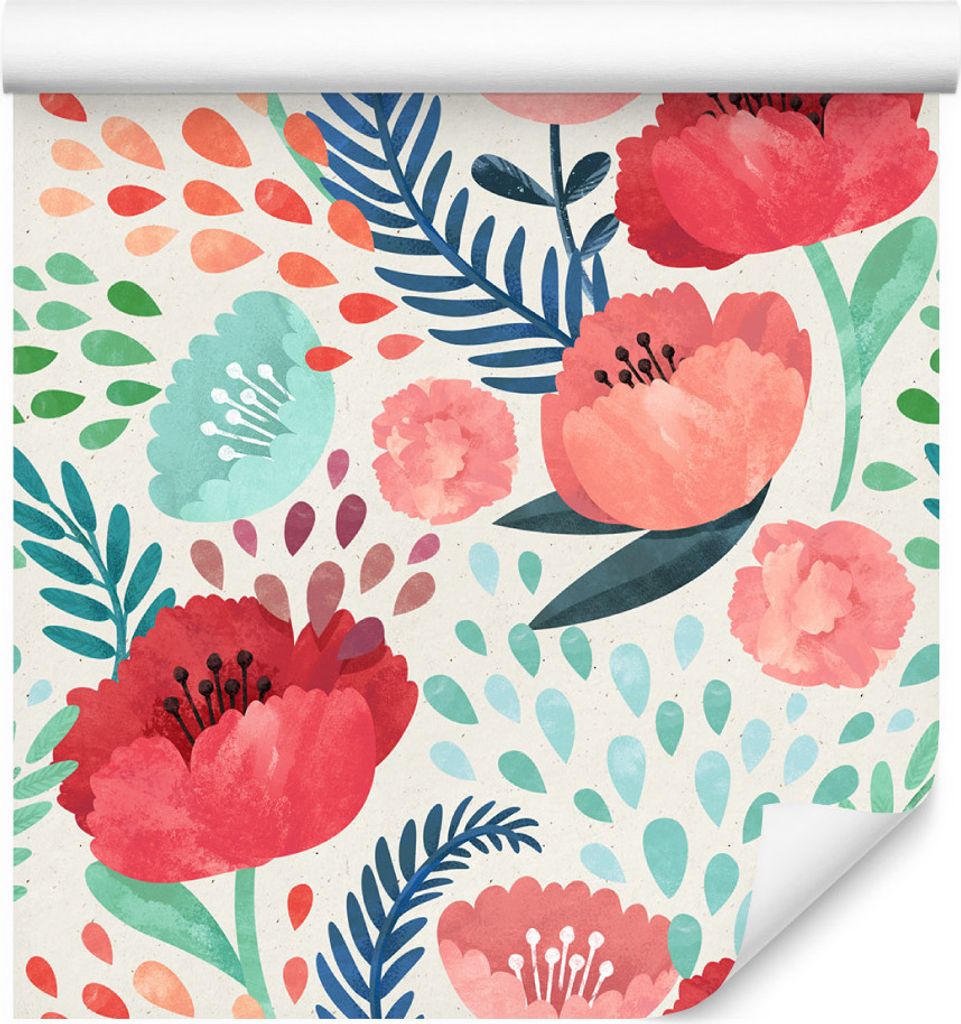 10m VLIES TAPETE Rolle Blumen Flora Ornamente Blätter Aquarell Gemalt XXL