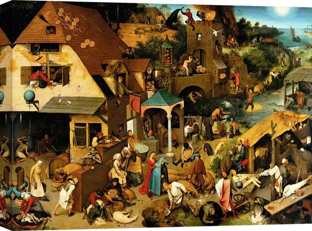 Stampa su Tela I Proverbi Olandesi Bruegel 60x40 cm - Quadro Arredo