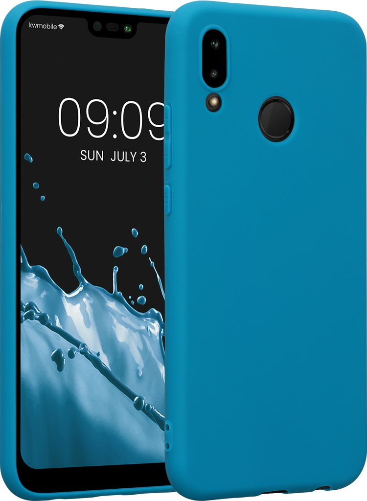 kwmobile Hülle kompatibel mit Huawei P20 Lite Hülle - weiches TPU Silikon Case - Cover geeignet für kabelloses Laden - Karibikblau