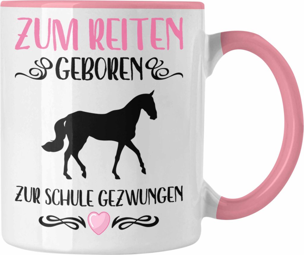 Trendation - Pferde Mädchen Geschenk Tasse Reiten Reiterin Kinder Becher Spruch Lustig Geburtstag Einschulung (Rosa)