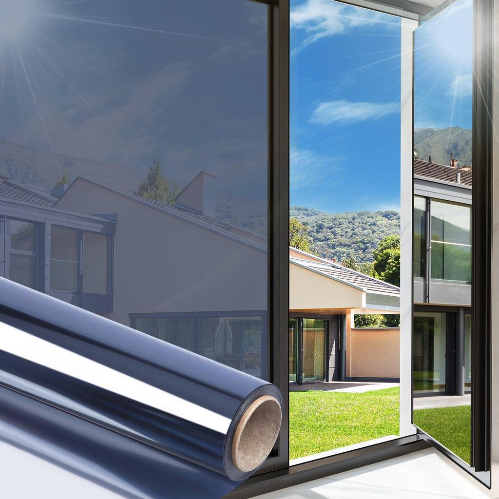 Fensterfolie - Sonnenschutz und Sichtschutz mit Anti-UV-Beschichtung - für Zuhause und Büro - Blau Silber 44,5x200 cm