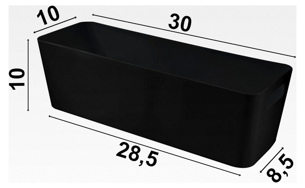 3er Set Ordnungsboxen - 10 cm hoch - schwarz - 30x10x10 cm - 2 Liter - Ordnungskorb - Wandregal - Schubladenorganizer - schmaler Korb - Badezimmer