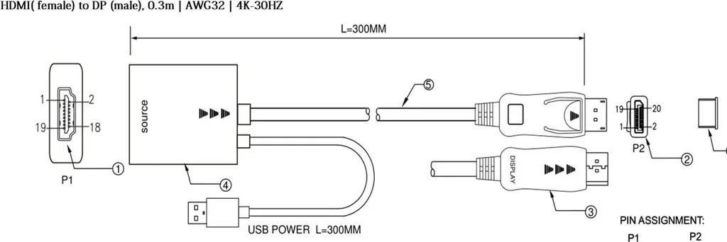 Câble HDMI vers DisplayPort S-Impuls 4K Ultra HD 30cm Connecteur Plug