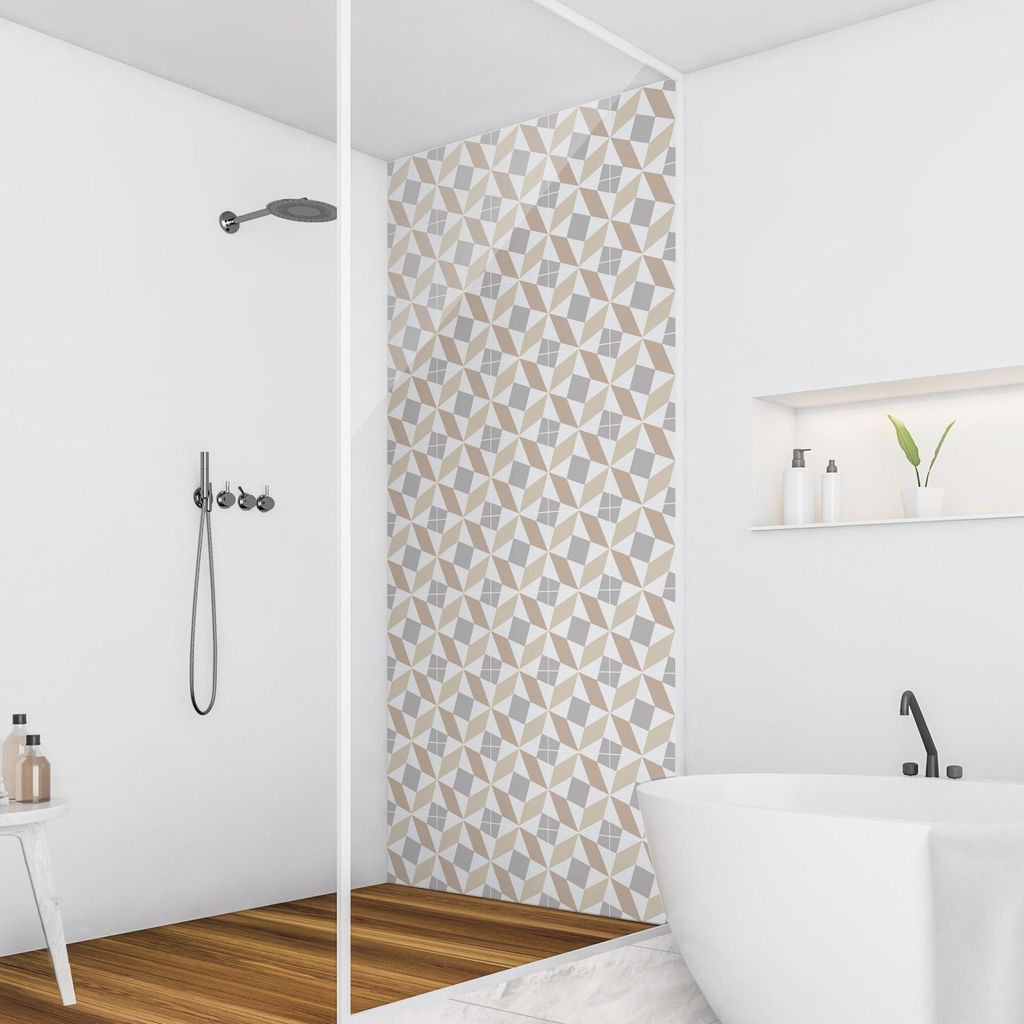 Duschrückwand Muster selbstklebend - 0.35 mm Wandpaneel wasserfest Ornament beige Fliesenoptik Abstrakt Badrückwand fugenlos Smart matt 110x200 cm