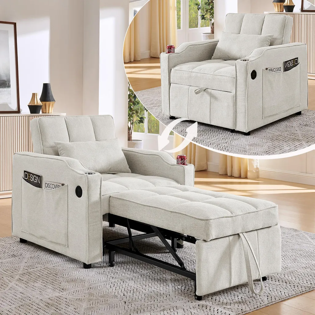 Canapé-lit 3-en-1 coulissant en tissu velours gris anthracite - Modèle XL