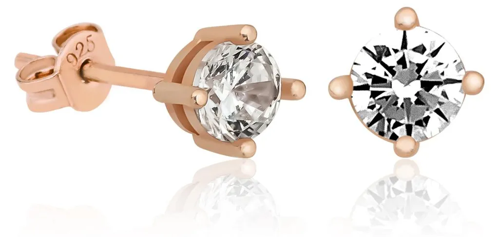 Boucles d'oreilles solitaire argent 925 rhodié et zircone 4mm femme
