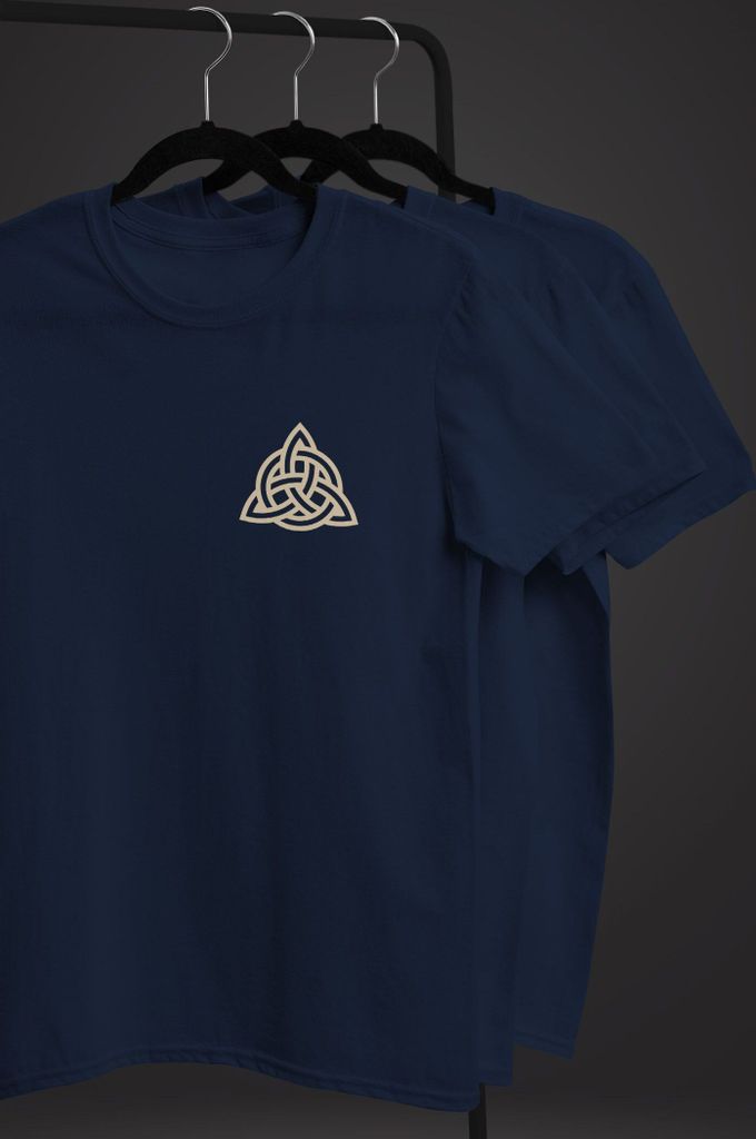 Herren T-Shirt Aufdruck Logo Wikinger nordische Mythologie Valknut Wotansknoten Valhalla Neverless navy 5XL