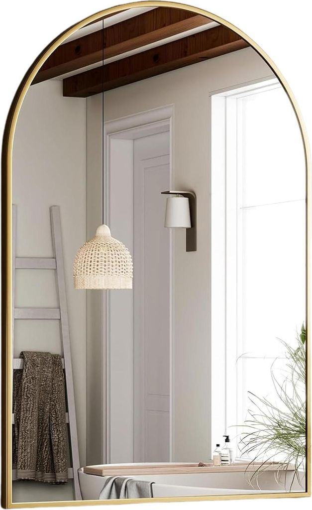 Gewölbter Wandspiegel 20"x30" – Badezimmerspiegel, Kosmetikspiegel mit Metallrahmen für Schlafzimmer, Eingangsbereich und Wohnzimmer, gold, 76 ...