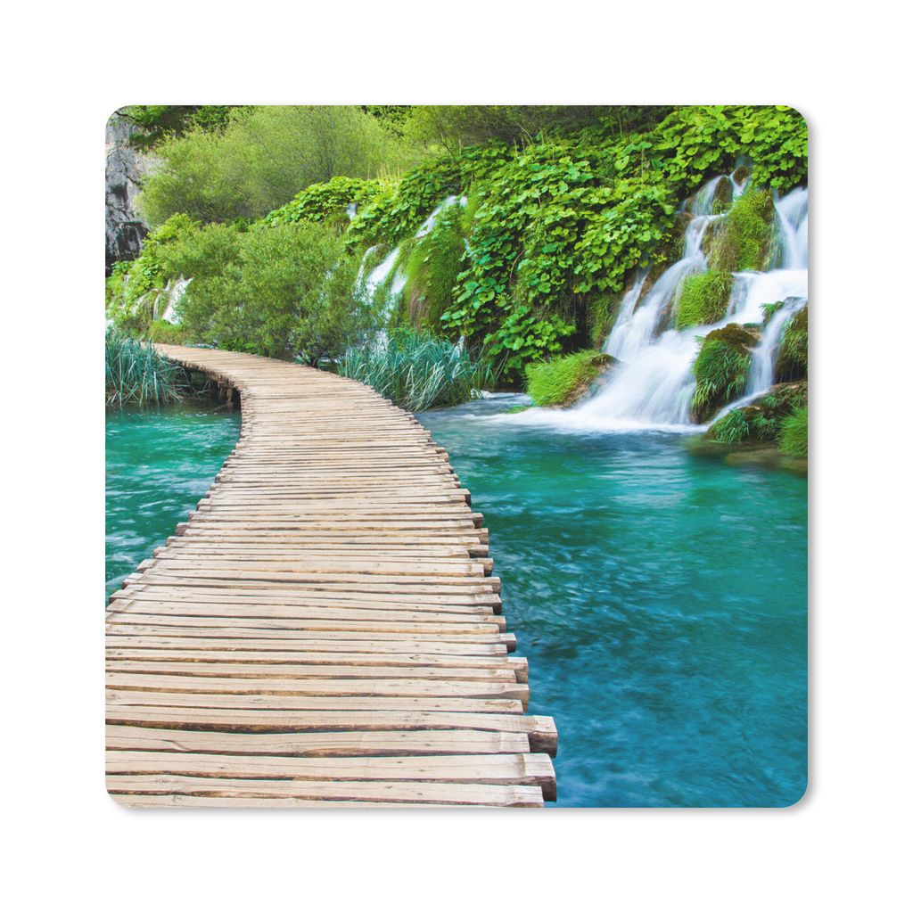 MuchoWow Mauspad Mousepad Brücke - Wasser - Pflanzen - Wasserfall - Grün 30x30 cm - Mousepads - Maus Mat - Pad - Mausunterlage - Gaming