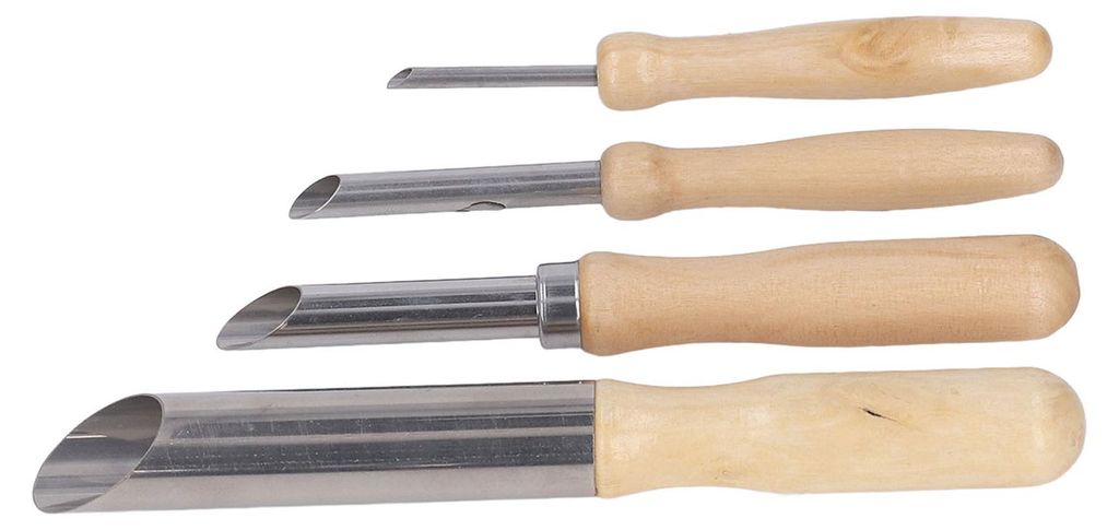 4-teiliger Ton-Lochschneider mit Massivholzgriff, runde Edelstahlklinge, Skulptur-Modellierwerkzeug-Set