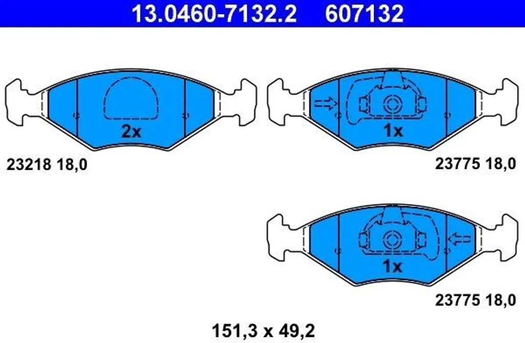 Plaquettes ATE 13.0460-7132.2 à friction stable pour Fiat Palio et Siena