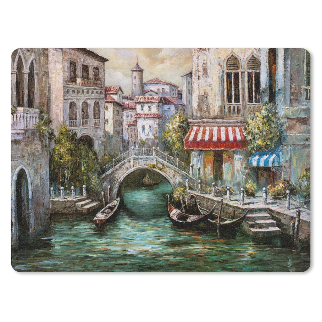 MuchoWow Mauspad Mousepad Gemälde - Öl - Wasser - Graben - Italien 40x30 cm - Mousepads - Maus Mat - Pad - Mausunterlage - Anti Rutsch