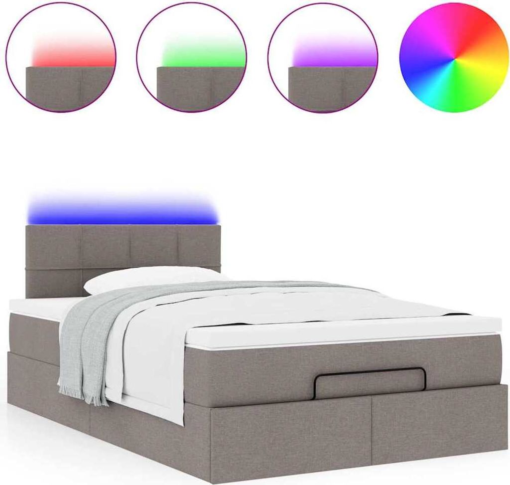 Ottoman-Bett mit Matratze & LEDs Taupe 120x200 cm Stoff
