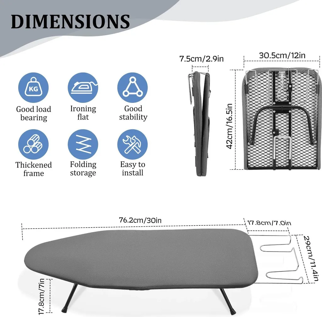 Table à repasser pliable grise : la solution gain de place pratique