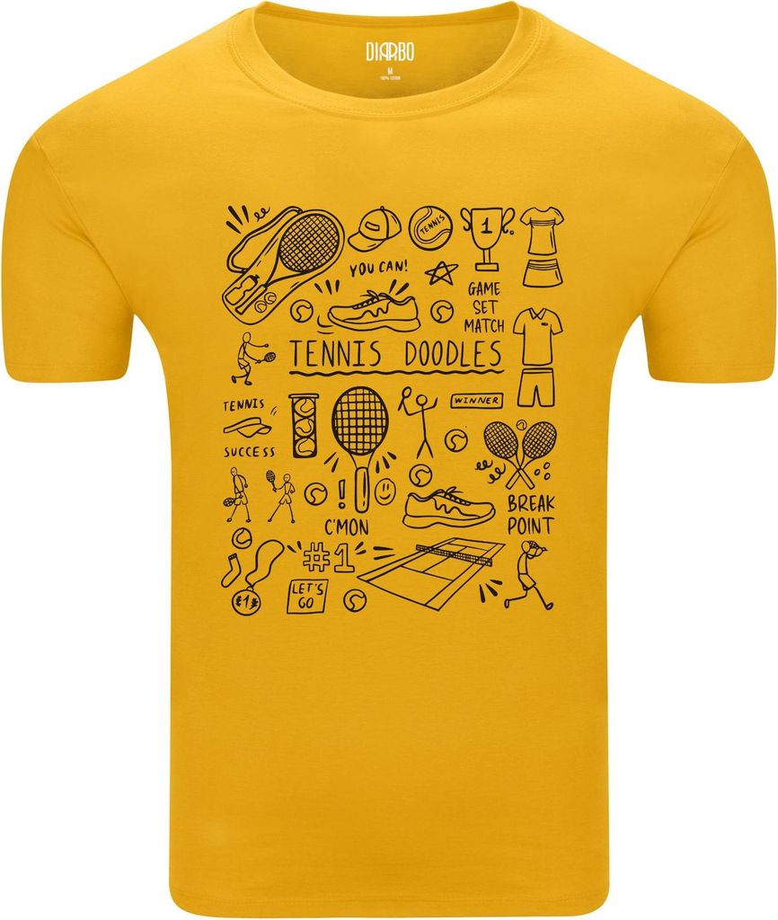 Diarbo Herren T-Shirt mit Sport Druck Tennis-Kritzeleien Gelb Gr.L
