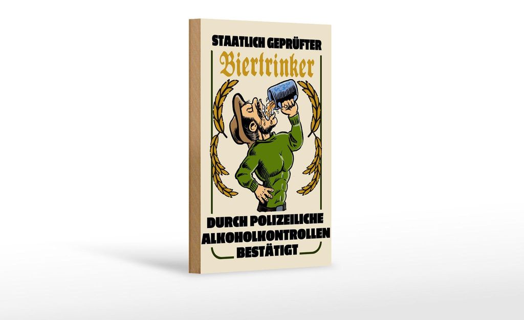 Holzschild Alkohol 12x18 cm staatlich er Biertrinker Produktbild 