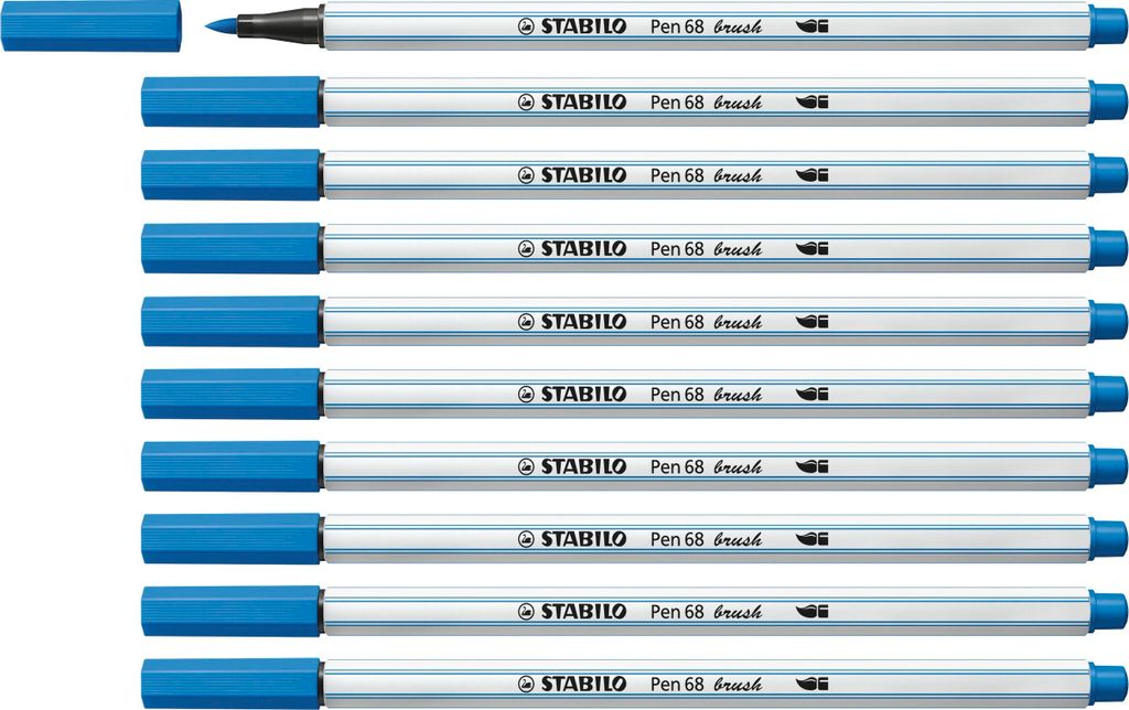 Premium-Filzstift mit Pinselspitze für variable Strichstärken - STABILO Pen 68 brush - 10er Pack - dunkelblau