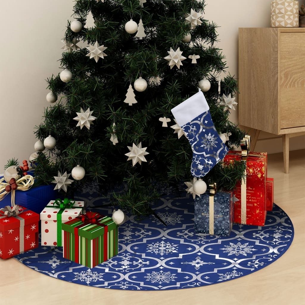 The Living Store Luxus-Weihnachtsbaumdecke mit Socke Blau 90 cm Stoff